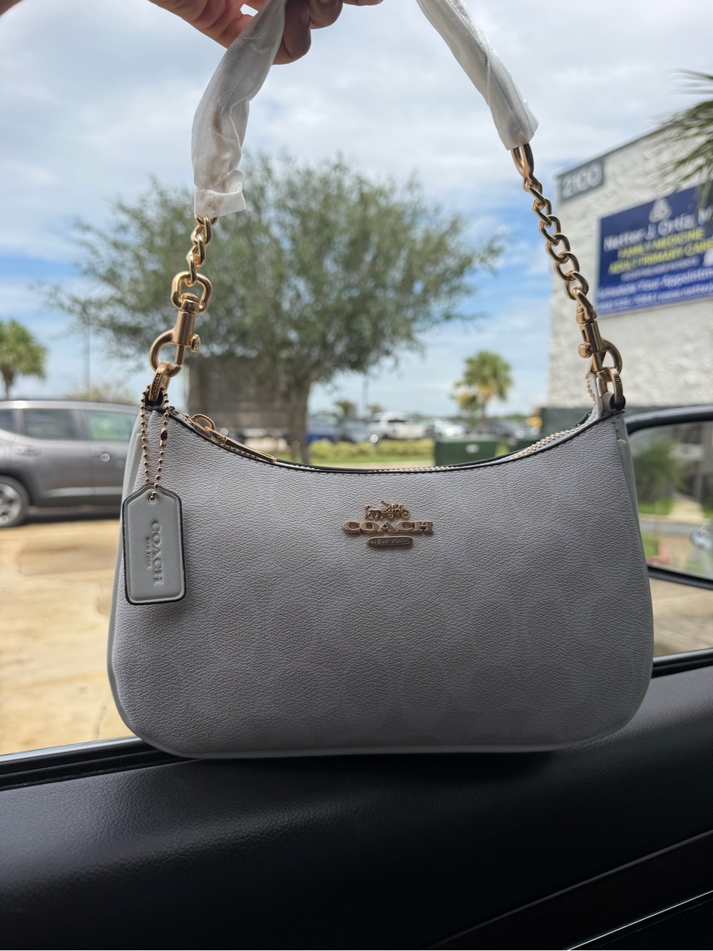 Coach Pebbled Leather Shoulder Bag in Gray with Gold Hardware